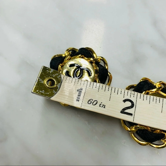 Chanel Costume Gold Clip On Earrings with Leather - Picture 6 of 7